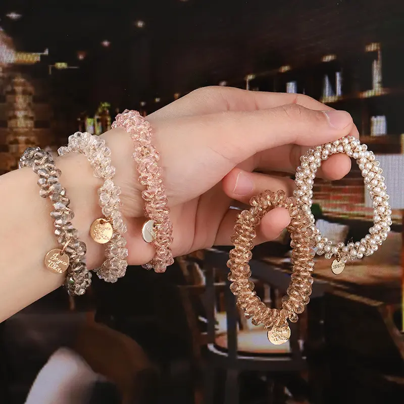 Fashion Pearl Crystal Hair Rope High Elastic Bracelet or Hair Band Women Girls Ponytail Scrunchies Headdress Accessories Gifts