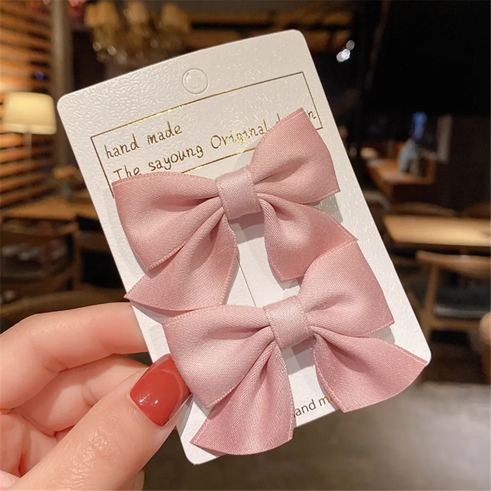 2pcs/Set Handmade Grosgrain Ribbon Bowknot Hair Clips Non Slip Alligator Clips Side Barrettes For Baby Girls Hair Accessories