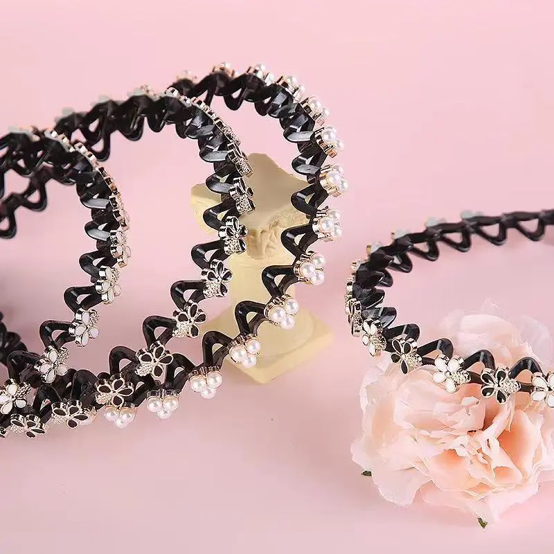 Fashion Luxury Pearl Crystal Hair Hoop Elegant Multi-Color Flower Hair Band for Women Girls Makeup Washing Face Jewelry Headband