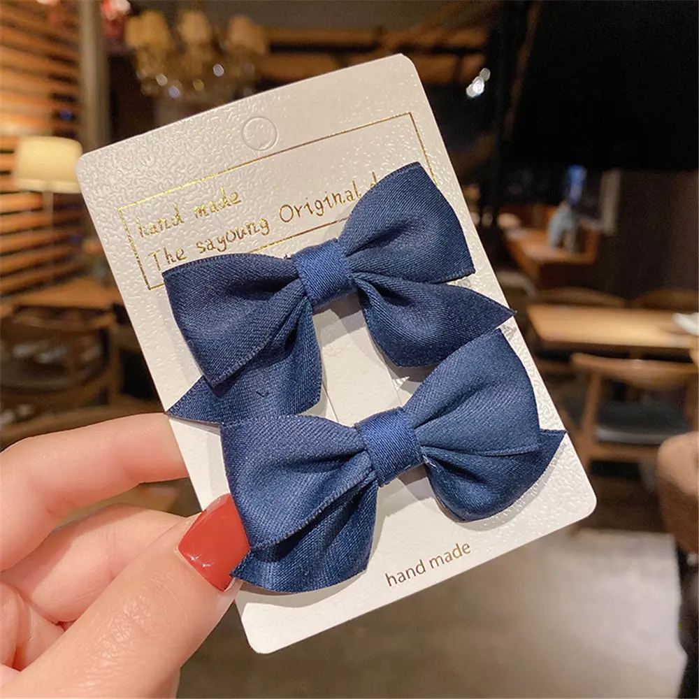 2pcs/Set Handmade Grosgrain Ribbon Bowknot Hair Clips Non Slip Alligator Clips Side Barrettes For Baby Girls Hair Accessories