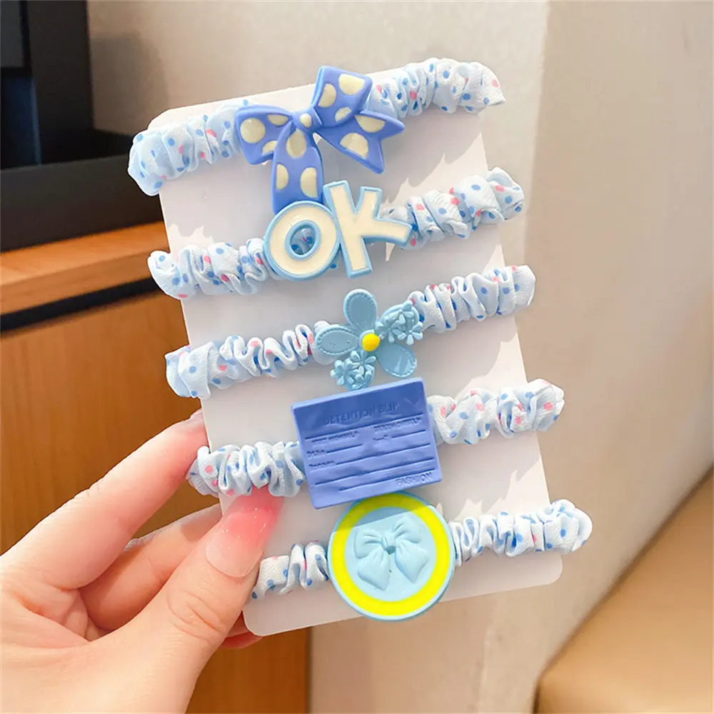 5pcs Child Cartoon Rubber Band Hairband Baby Love Heart Flower Bear Hair Rope Girls High Ponytail Elastic Headdress Accessories