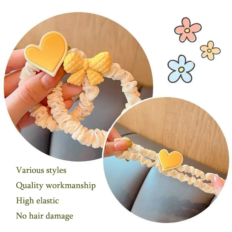 5pcs Child Cartoon Rubber Band Hairband Baby Love Heart Flower Bear Hair Rope Girls High Ponytail Elastic Headdress Accessories