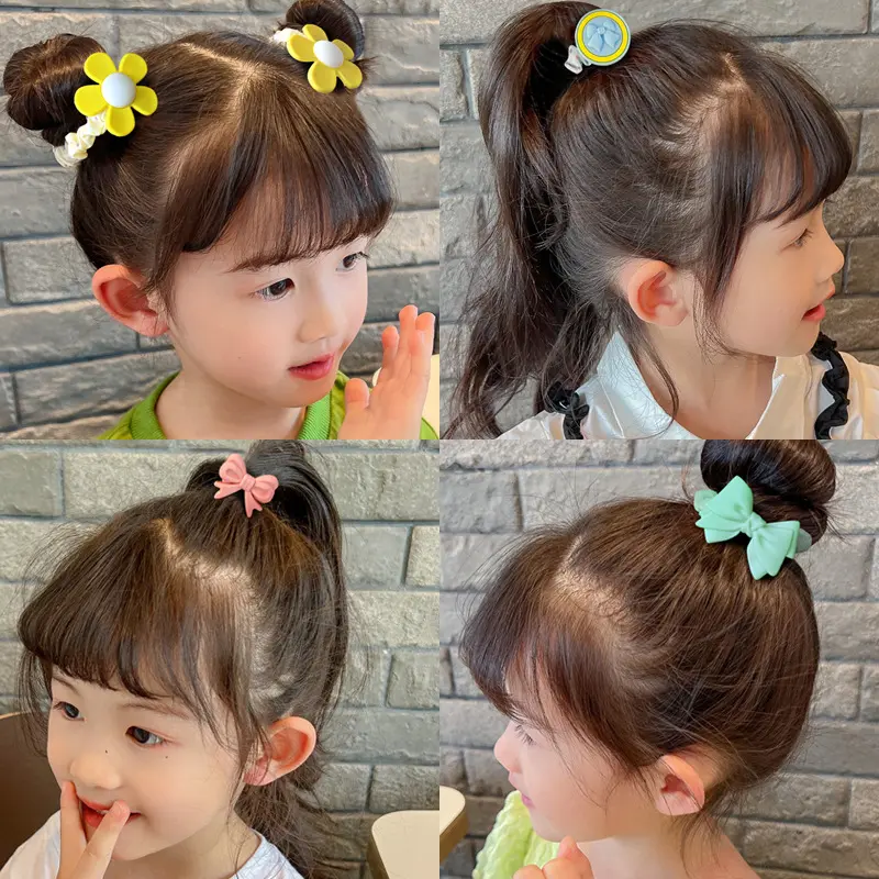 5pcs Child Cartoon Rubber Band Hairband Baby Love Heart Flower Bear Hair Rope Girls High Ponytail Elastic Headdress Accessories
