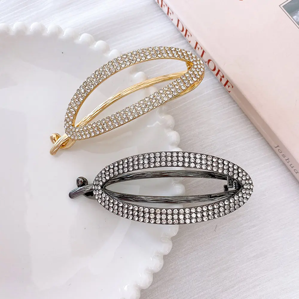 Fashion Luxury Imitation Pearl Rhinestone Hair Clip Geometric Oval Metal Hairpin Women Girls Makeup Bath Bangs Ponytail Hairgrip