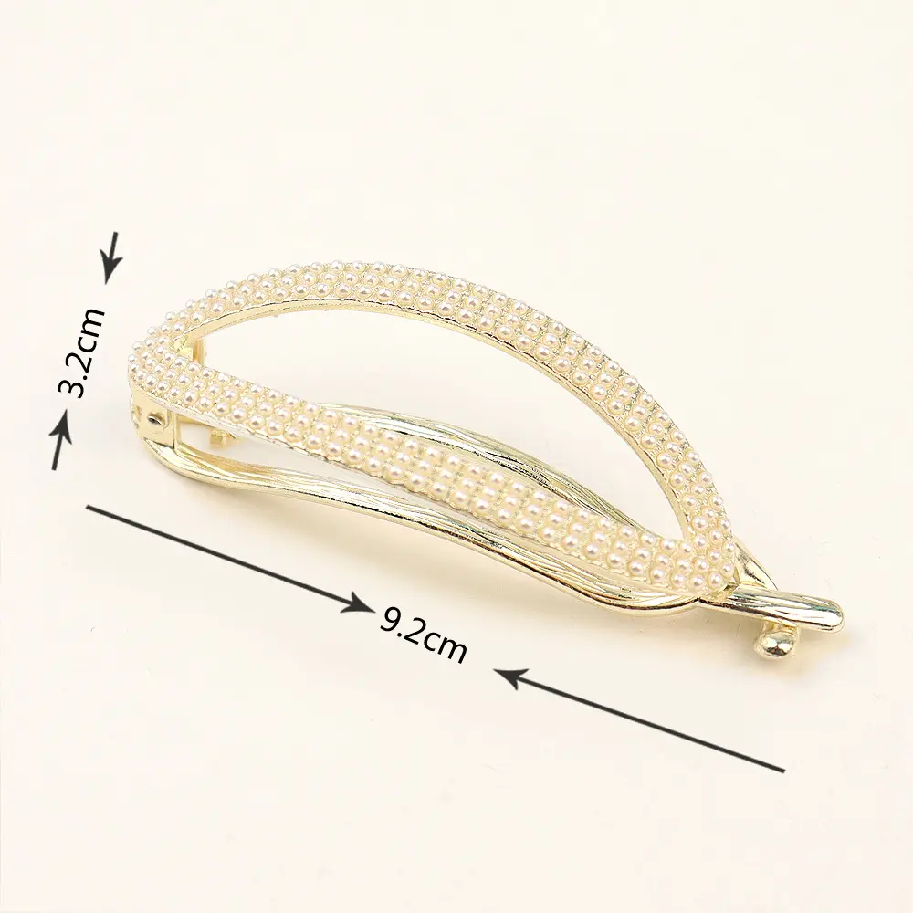 Fashion Luxury Imitation Pearl Rhinestone Hair Clip Geometric Oval Metal Hairpin Women Girls Makeup Bath Bangs Ponytail Hairgrip