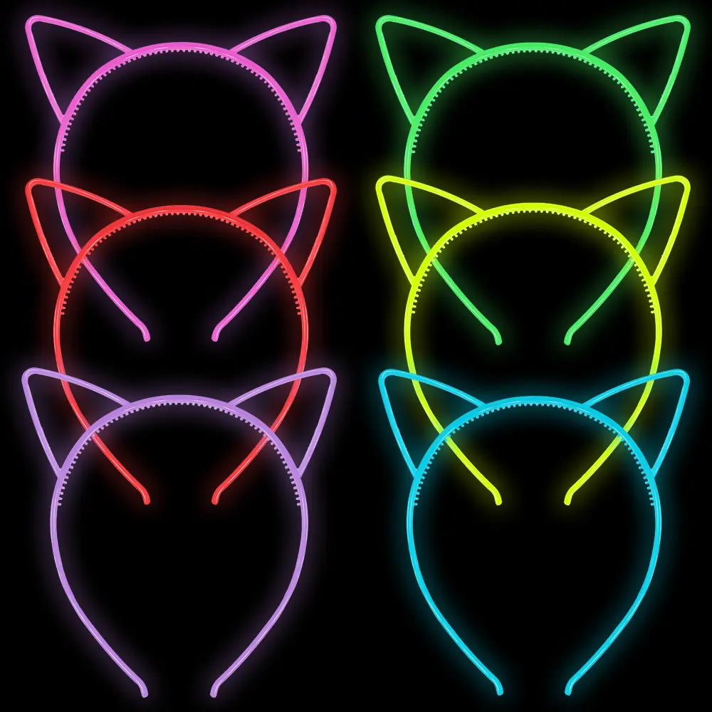 Fashion Fluorescent Luminous Hair Hoop Cute Cat Ears Crown Shaped Hairband for Women Girls Birthday Party Headband Accessories