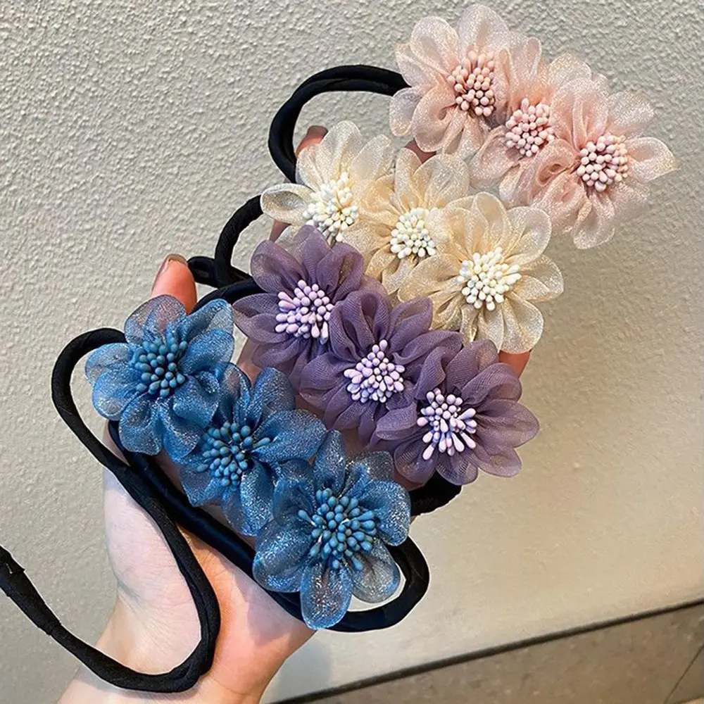 Fashion Donut Yarn Flower Scrunchies Elegant Multicolor Flower Hair Clip for Women Girls High Ponytail Bun Hairpin Birthday Gift