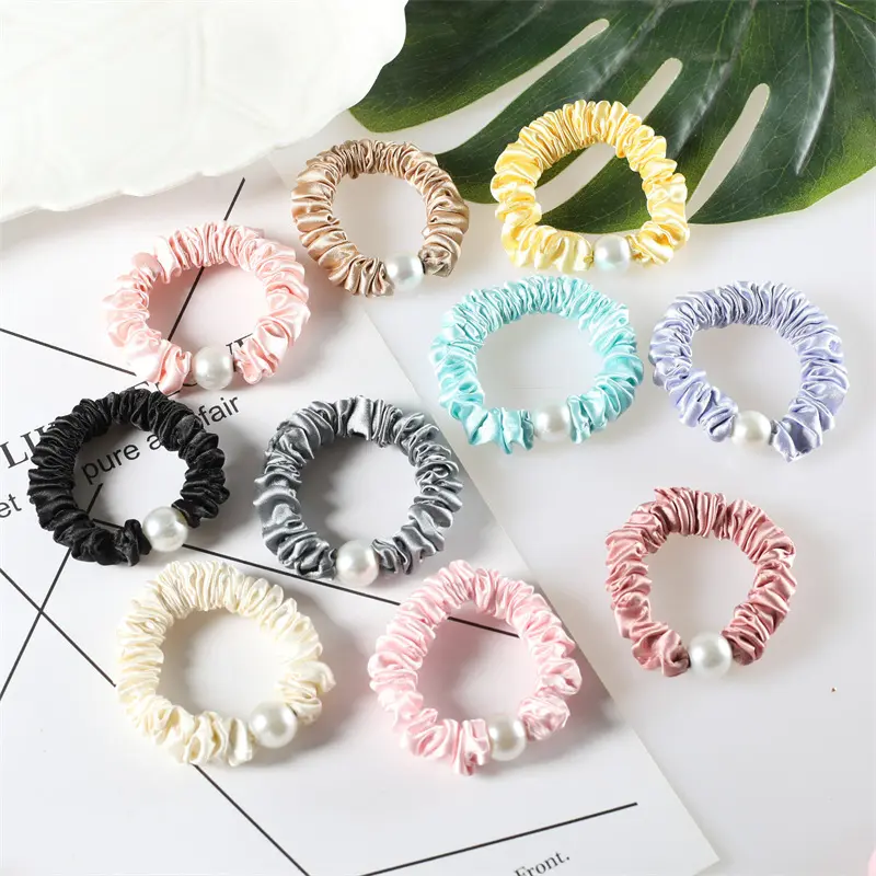 Fashion Imitation Pearl Pleated Hairband Simple Multi-Color Elastic Hair Rope for Women Girls High Ponytail Bun Headband Gifts