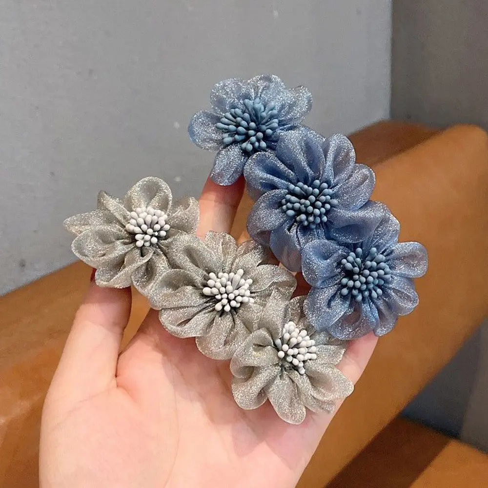 Fashion Donut Yarn Flower Scrunchies Elegant Multicolor Flower Hair Clip for Women Girls High Ponytail Bun Hairpin Birthday Gift