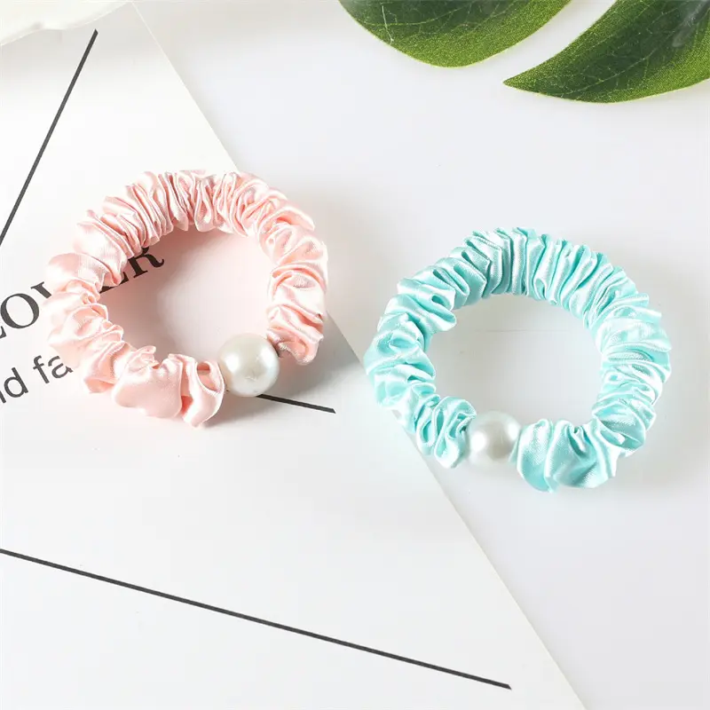 Fashion Imitation Pearl Pleated Hairband Simple Multi-Color Elastic Hair Rope for Women Girls High Ponytail Bun Headband Gifts