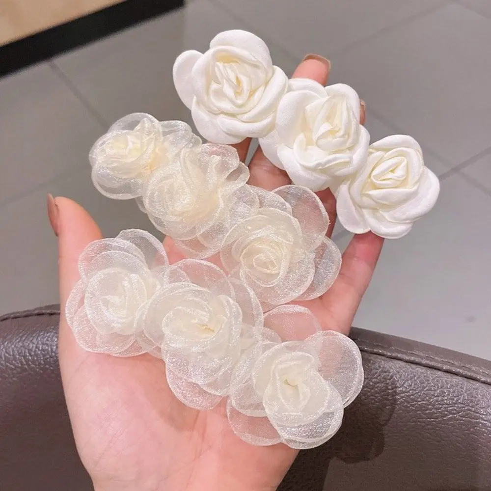 Fashion Donut Yarn Flower Scrunchies Elegant Multicolor Flower Hair Clip for Women Girls High Ponytail Bun Hairpin Birthday Gift