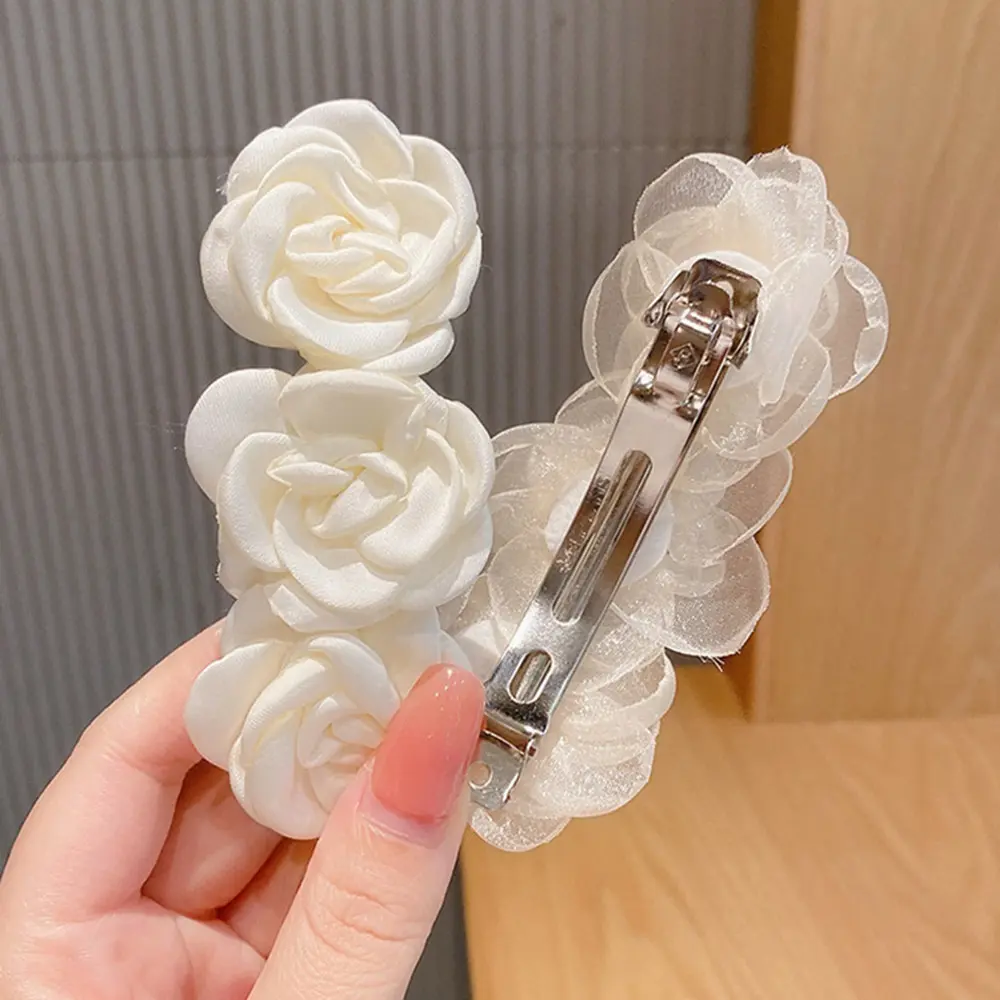 Fashion Donut Yarn Flower Scrunchies Elegant Multicolor Flower Hair Clip for Women Girls High Ponytail Bun Hairpin Birthday Gift