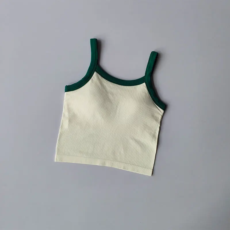 Color Blocking Suspender Fixed and Integrated Gathering Sports Bra Women Running Fitness Bra Training Speed Drying Yoga Suit Top