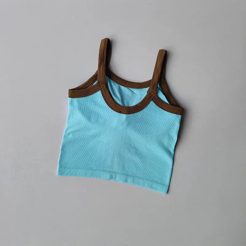 Color Blocking Suspender Fixed and Integrated Gathering Sports Bra Women Running Fitness Bra Training Speed Drying Yoga Suit Top