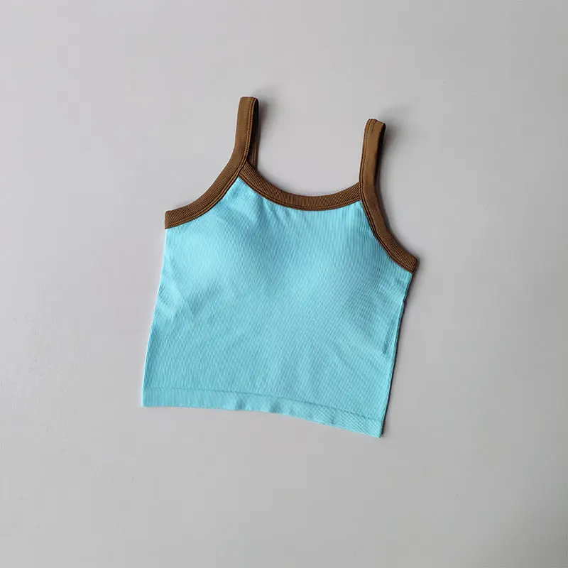 Color Blocking Suspender Fixed and Integrated Gathering Sports Bra Women Running Fitness Bra Training Speed Drying Yoga Suit Top