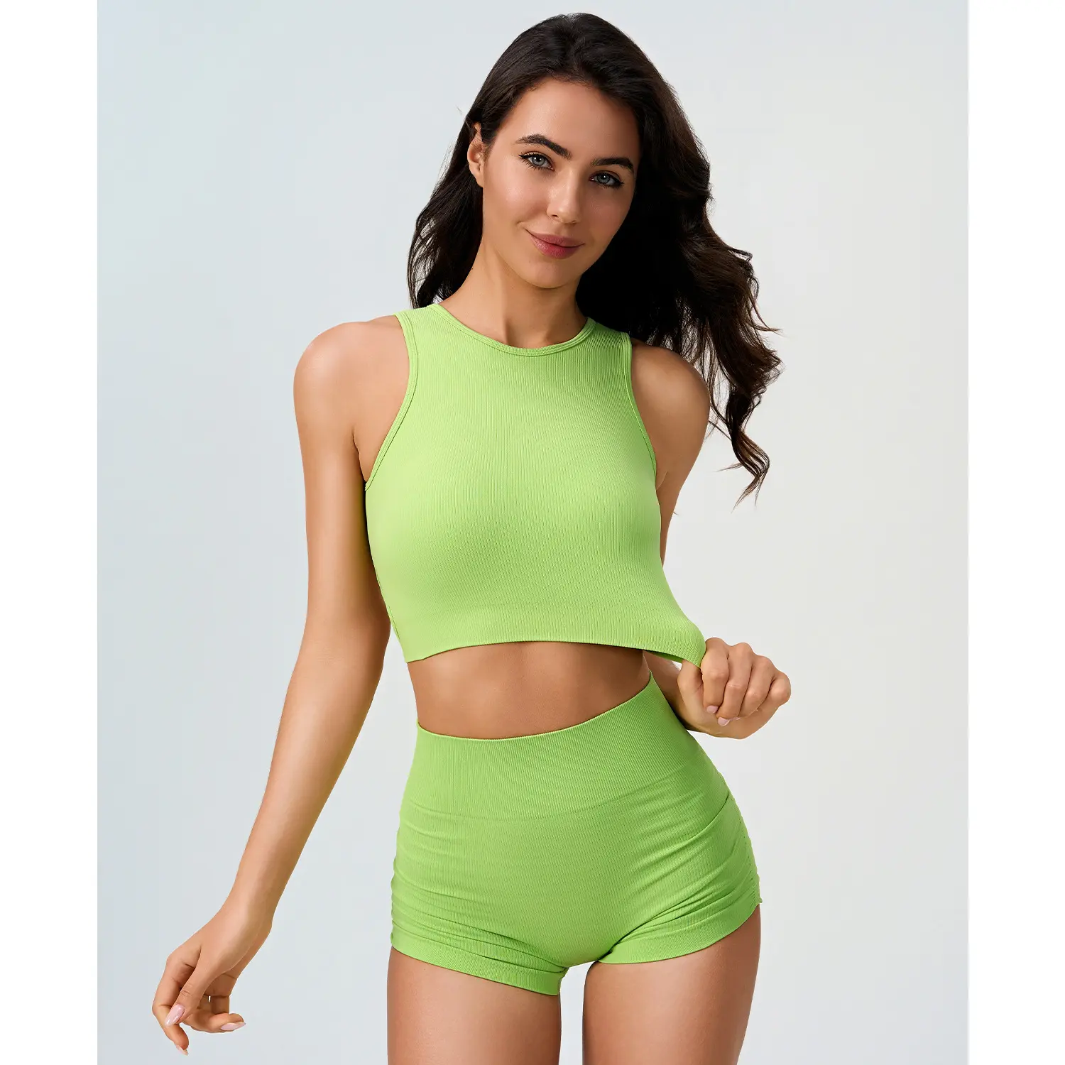 Crossed Beauty Back One-piece Vest Sexy Backless Strap Seamless High Waisted Shorts with Sexy Yoga Suit Sports Bra 2pcs Sets