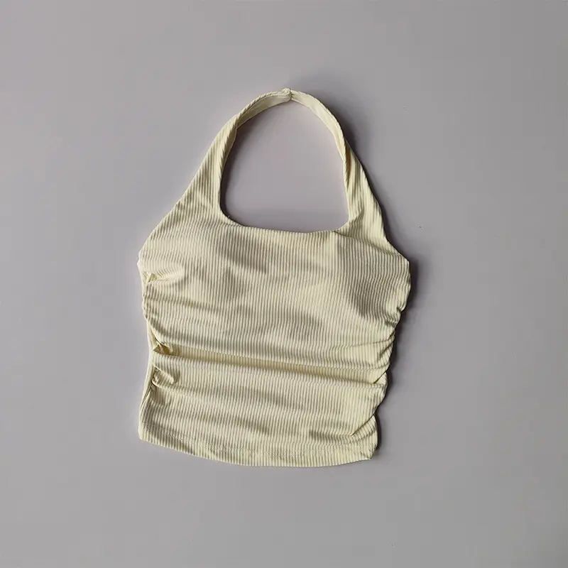 Small Suspender Halter Neck Vest Women's Gathered Beautiful Back Sports Lingerie Integrated Yoga Clothing Top with Chest Pad