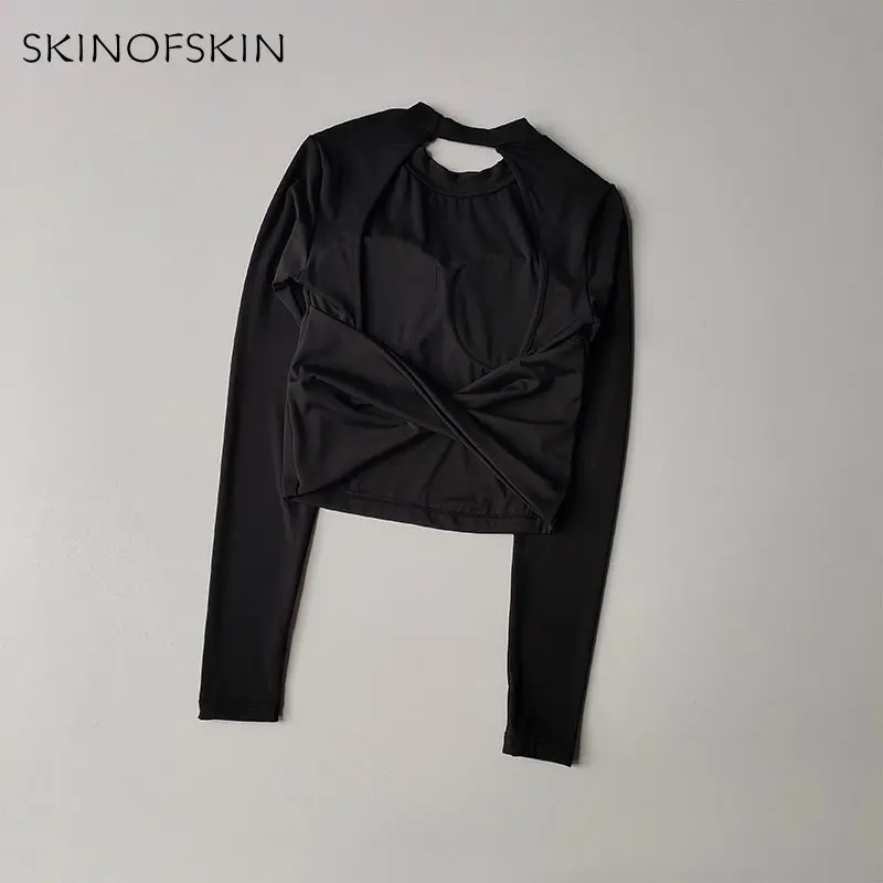 Sexy Back Sports Top for Women Autumn and Winter New Style Big Backless Yoga Suit Spicy Girl Long Sleeved Fitness T-shirt