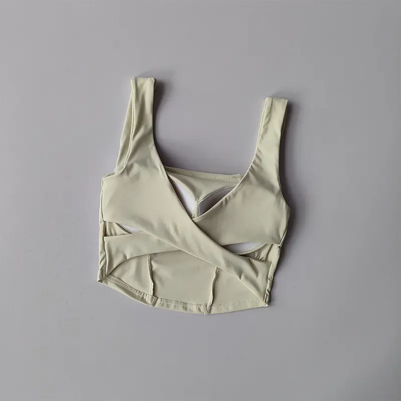 One-piece Cup Cross Back Sports Bra Women's Shockproof Tank Top Running Fitness Bra Quick Drying Breathable Yoga Bra