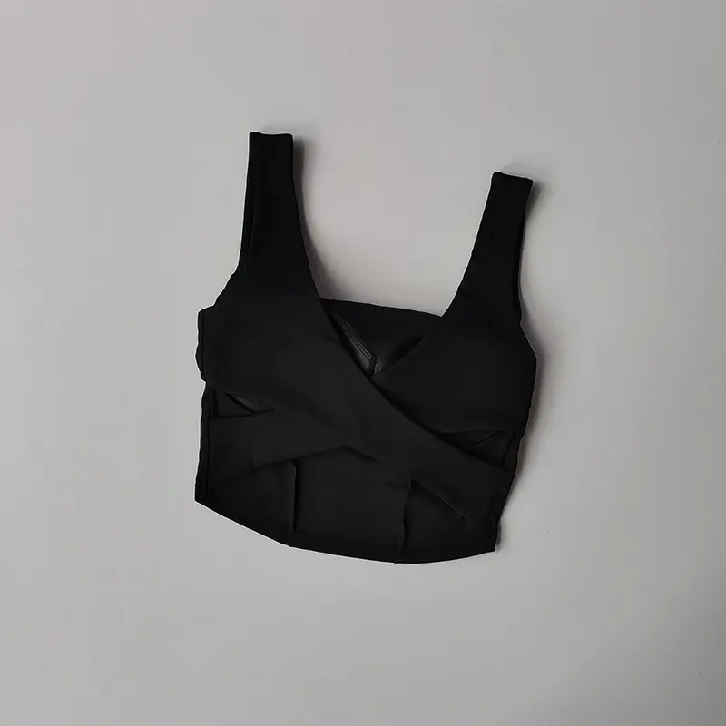 One-piece Cup Cross Back Sports Bra Women's Shockproof Tank Top Running Fitness Bra Quick Drying Breathable Yoga Bra