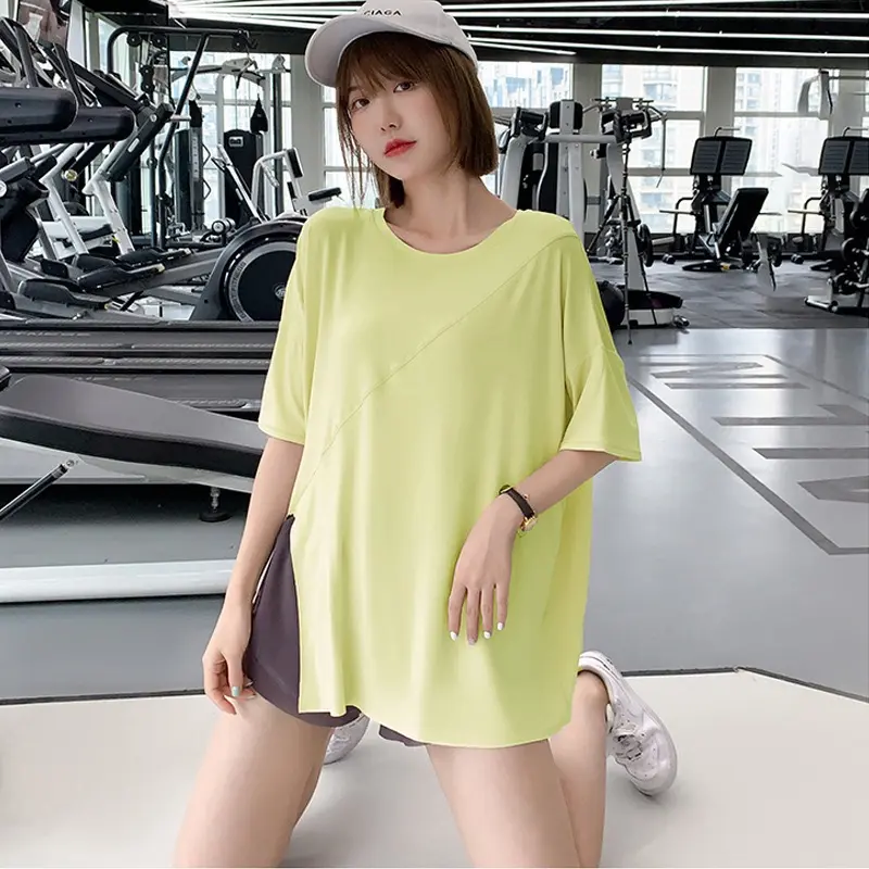Fitness Clothing Long-sleeved Yoga Top Slit Sports Top Women Loose Jogging Hoodie Quick-drying T-shirt Large Size Outfit Wear