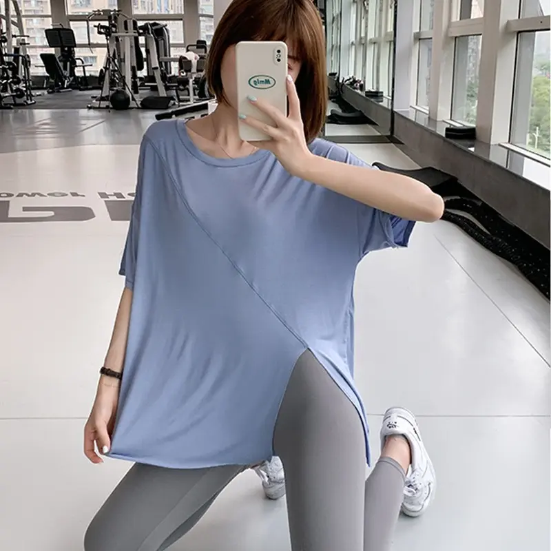 Fitness Clothing Long-sleeved Yoga Top Slit Sports Top Women Loose Jogging Hoodie Quick-drying T-shirt Large Size Outfit Wear