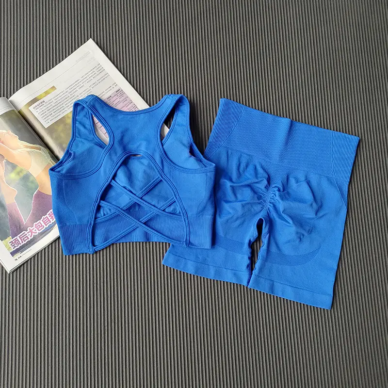 High Waist Seamless Fitness Suit Shockproof Sports Bra Women Quick-drying Training for Lifting Buttocks Three-point Shorts Sets