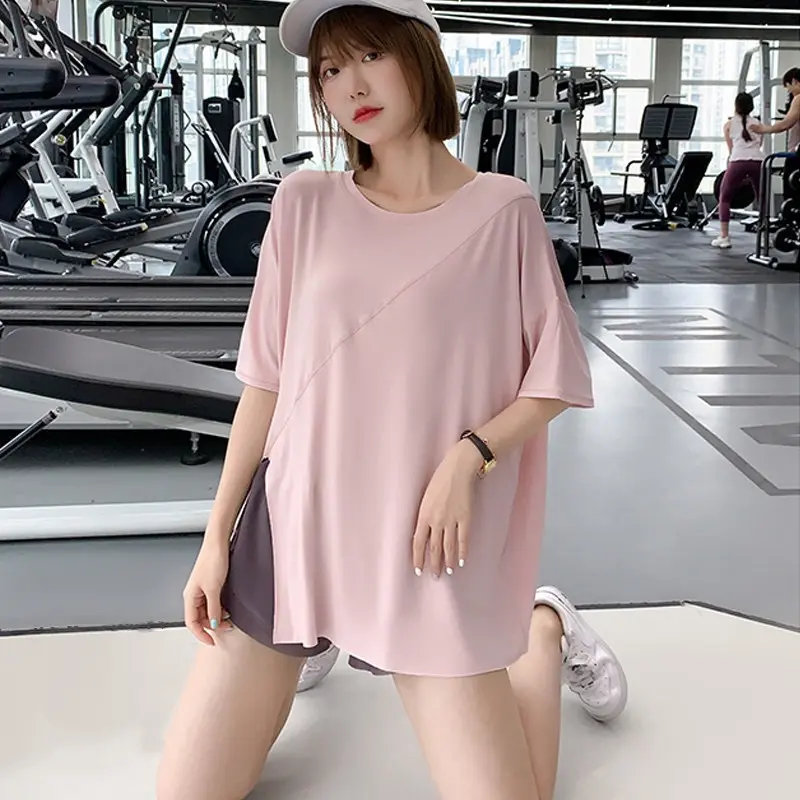 Fitness Clothing Long-sleeved Yoga Top Slit Sports Top Women Loose Jogging Hoodie Quick-drying T-shirt Large Size Outfit Wear
