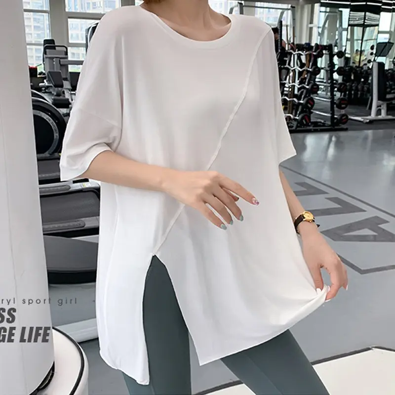Fitness Clothing Long-sleeved Yoga Top Slit Sports Top Women Loose Jogging Hoodie Quick-drying T-shirt Large Size Outfit Wear