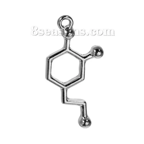 10 PCs Zinc Based Alloy Molecule Chemistry Science Charms Dopamine Silver Color Pendants For DIY Necklace Jewelry Making
