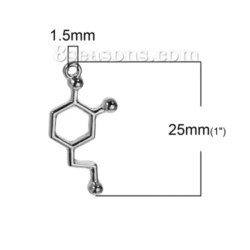 10 PCs Zinc Based Alloy Molecule Chemistry Science Charms Dopamine Silver Color Pendants For DIY Necklace Jewelry Making