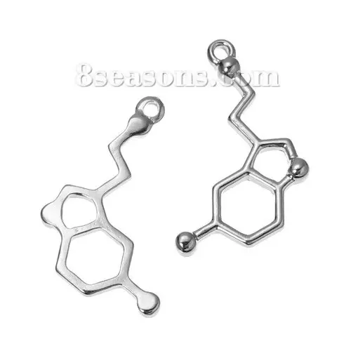 10 PCs Zinc Based Alloy Molecule Chemistry Science Charms Dopamine Silver Color Pendants For DIY Necklace Jewelry Making