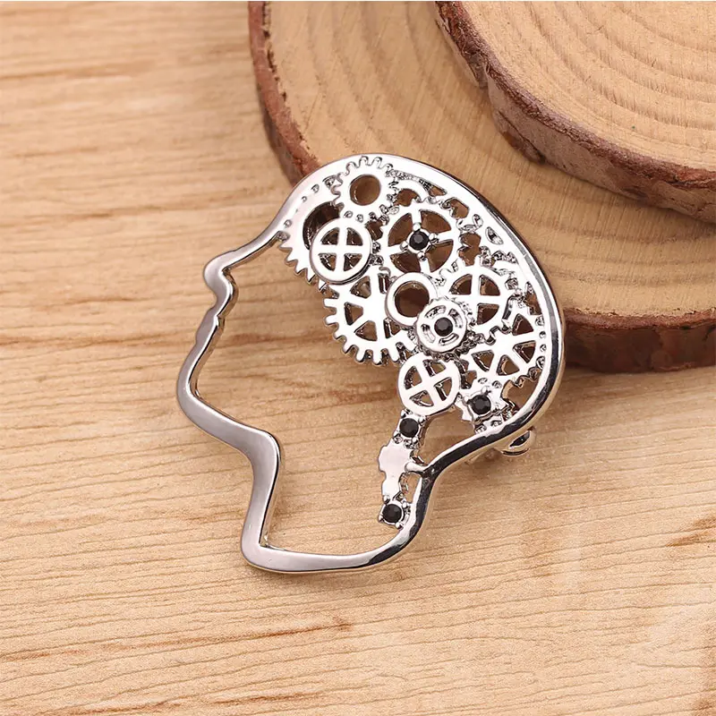 Fashion Pin Brooches Cerebrum/ Brain Style Gold Color Creative Accessories Charms For Men Women Gift 3.3cm x 2.9cm, 1 Piece
