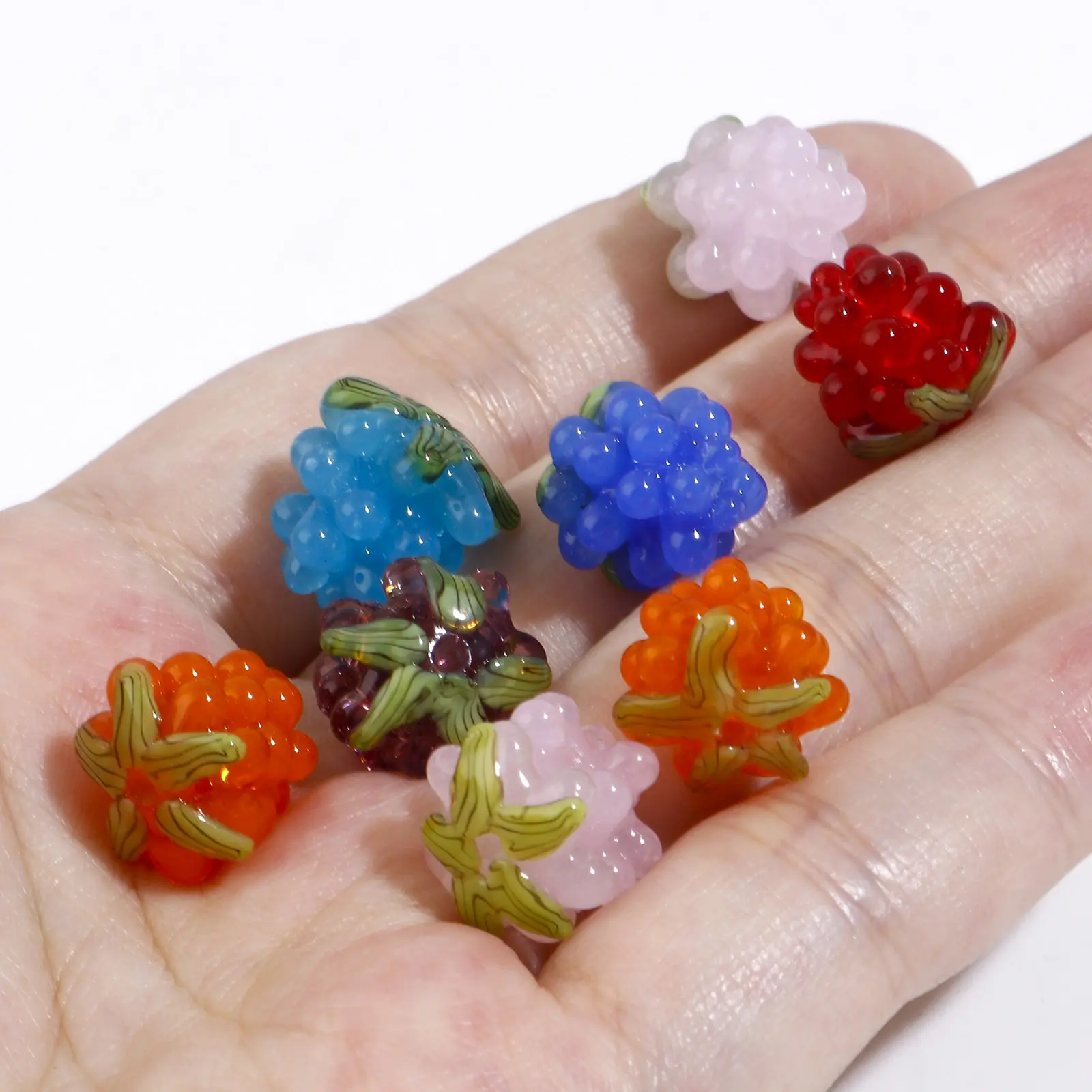 2PC 3D Grape Fruit Lampwork Glass Beads Multicolor Spacer Beads DIY Making Necklace Bracelets Jewelry Making Accessories 13x12mm