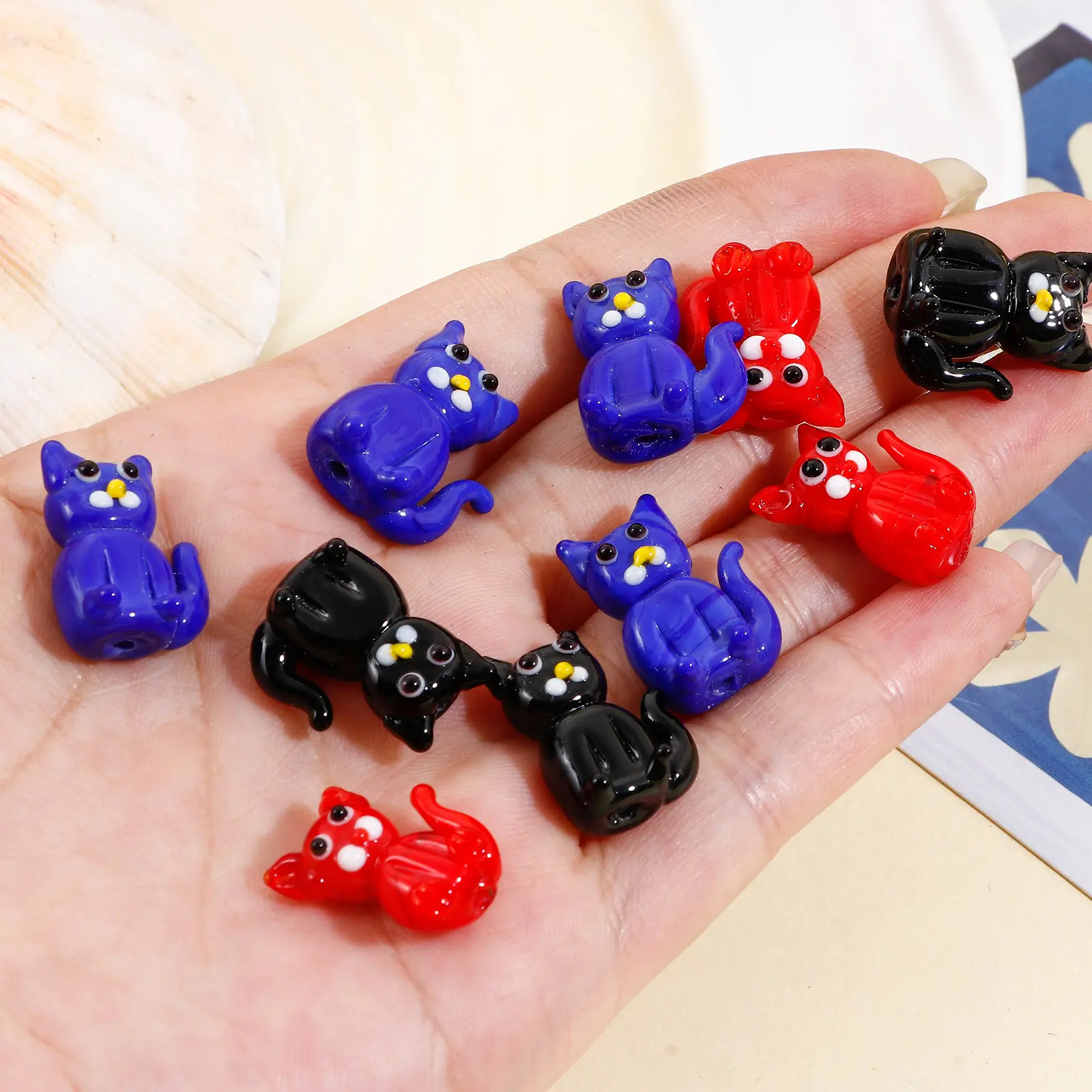 3D Lampwork Glass Beads For DIY Charm Jewelry Making Cat Animal Multicolor Beads About 19mm x 14mm, Hole: Approx 1.6mm, 2 PCs