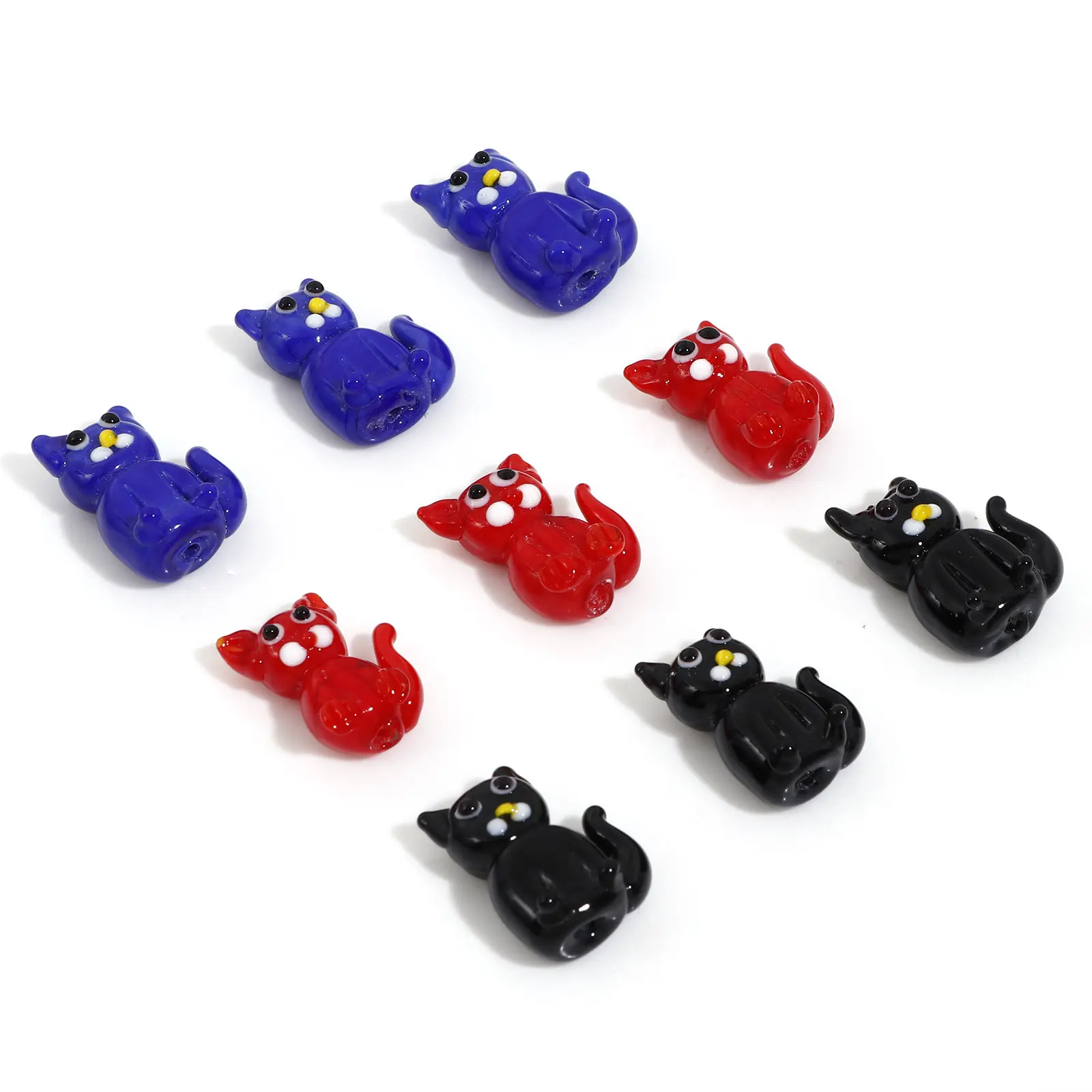 3D Lampwork Glass Beads For DIY Charm Jewelry Making Cat Animal Multicolor Beads About 19mm x 14mm, Hole: Approx 1.6mm, 2 PCs