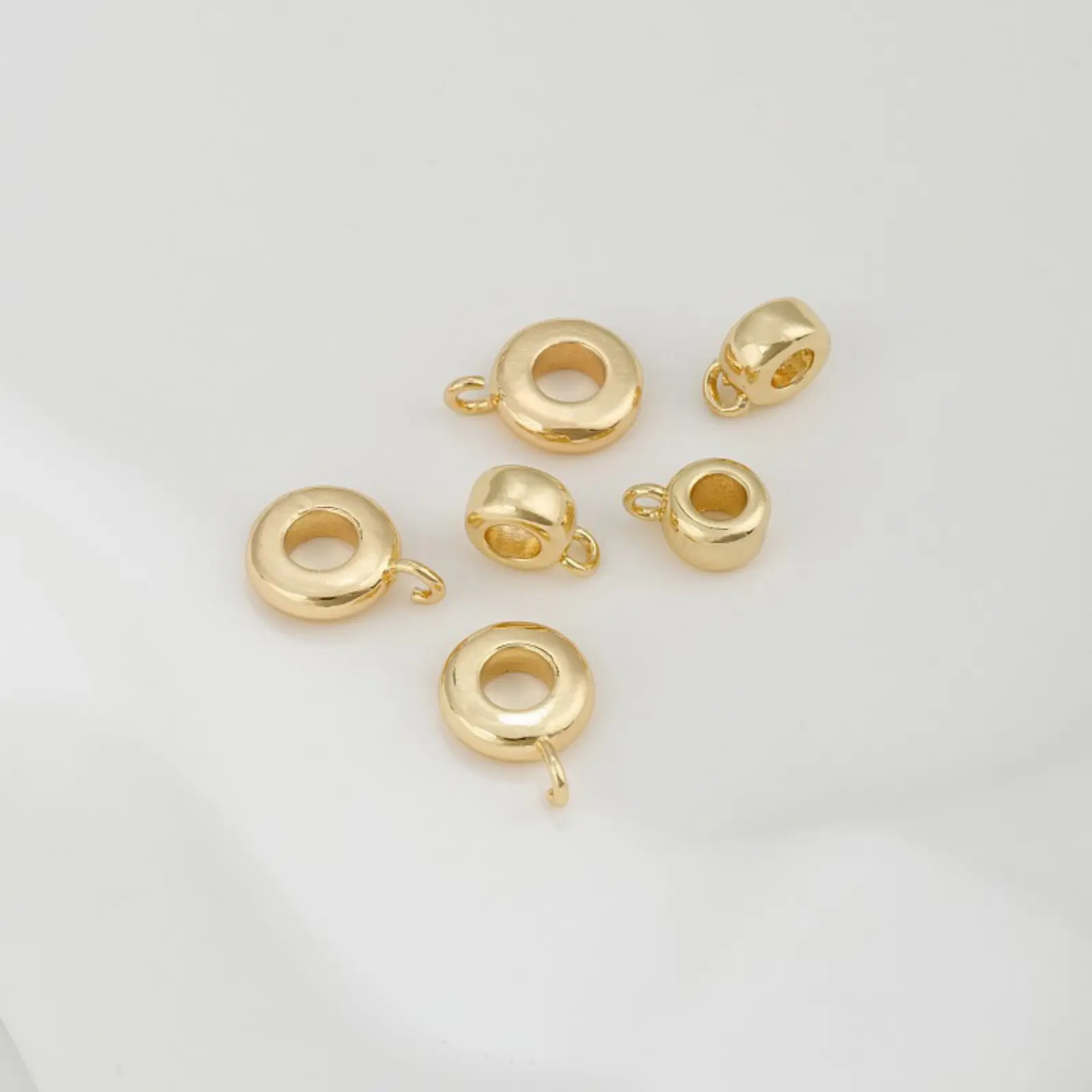 5/10PCS Brass Bail Beads With Loop For DIY Jewelry Making Findings Flat Round 14K Real Gold Plated Bracelet Necklace Accessories