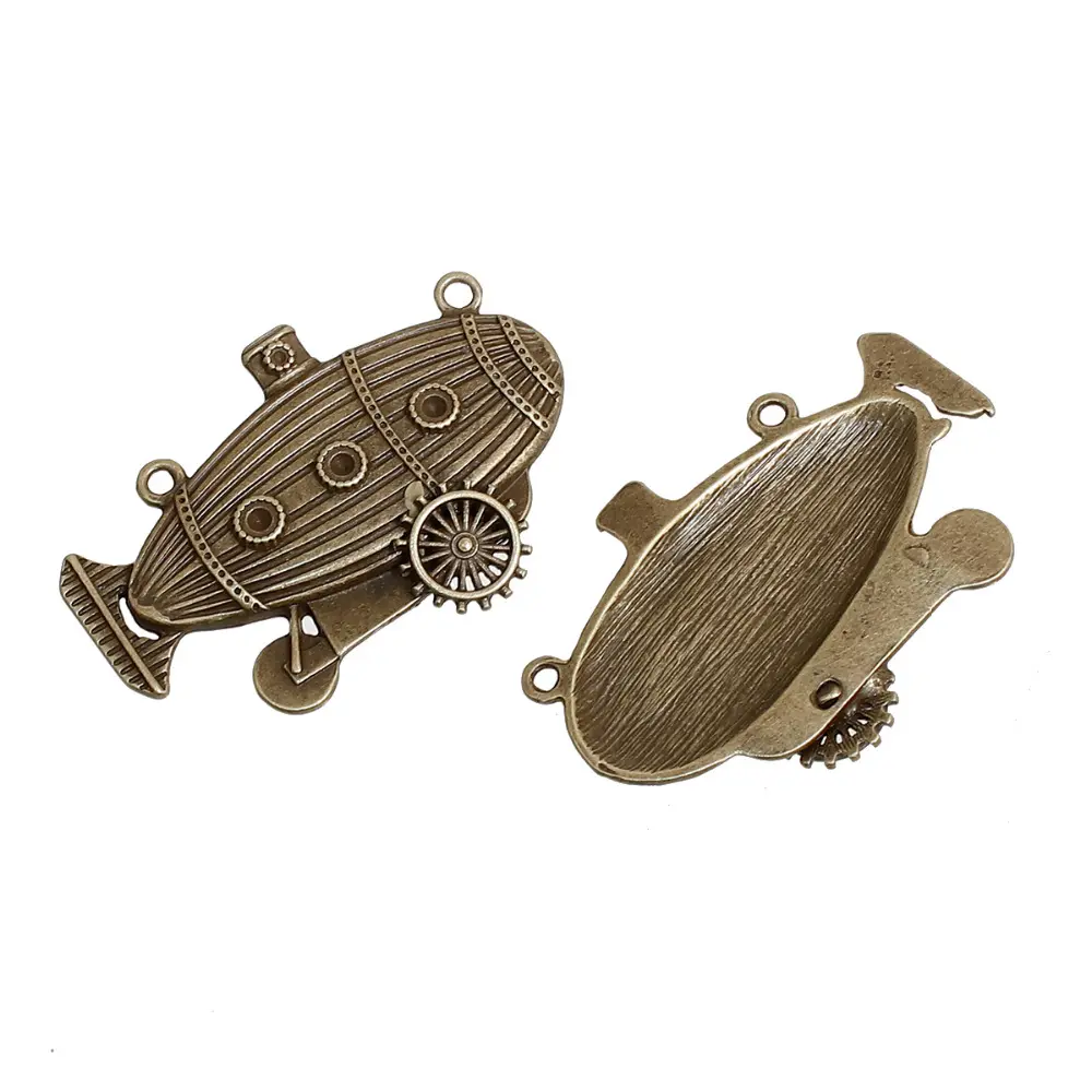 2PCs Creative Steampunk Connectors Boat Antique Bronze Gear Metal Charms DIY Necklace Vintage Jewelry Findings 49mm x 33mm