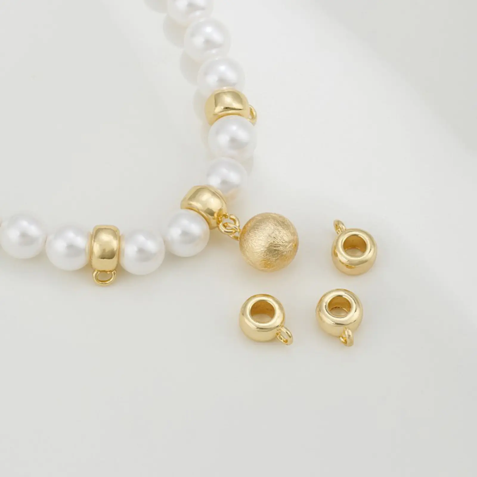 5/10PCS Brass Bail Beads With Loop For DIY Jewelry Making Findings Flat Round 14K Real Gold Plated Bracelet Necklace Accessories