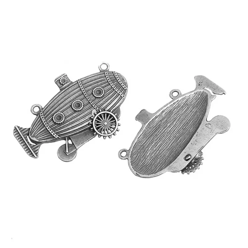 2PCs Creative Steampunk Connectors Boat Antique Bronze Gear Metal Charms DIY Necklace Vintage Jewelry Findings 49mm x 33mm