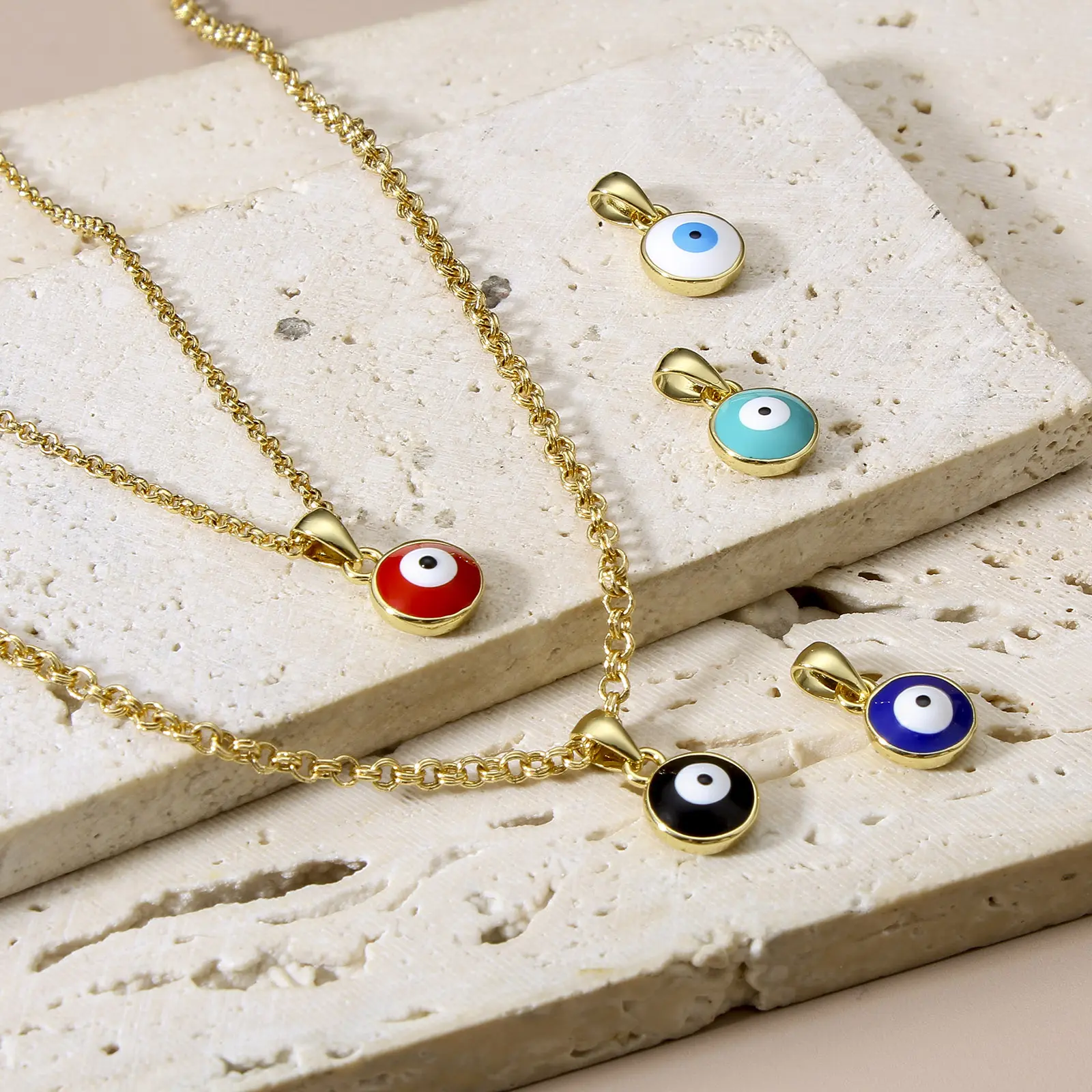 Copper Religious Charms Gold Color Multicolor Round Evil Eye Enamel Pendants For DIY Jewelry Making 14.5mm x 8mm, 1 Piece