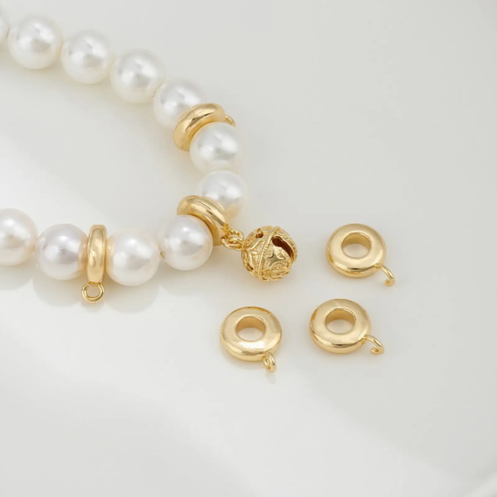 5/10PCS Brass Bail Beads With Loop For DIY Jewelry Making Findings Flat Round 14K Real Gold Plated Bracelet Necklace Accessories