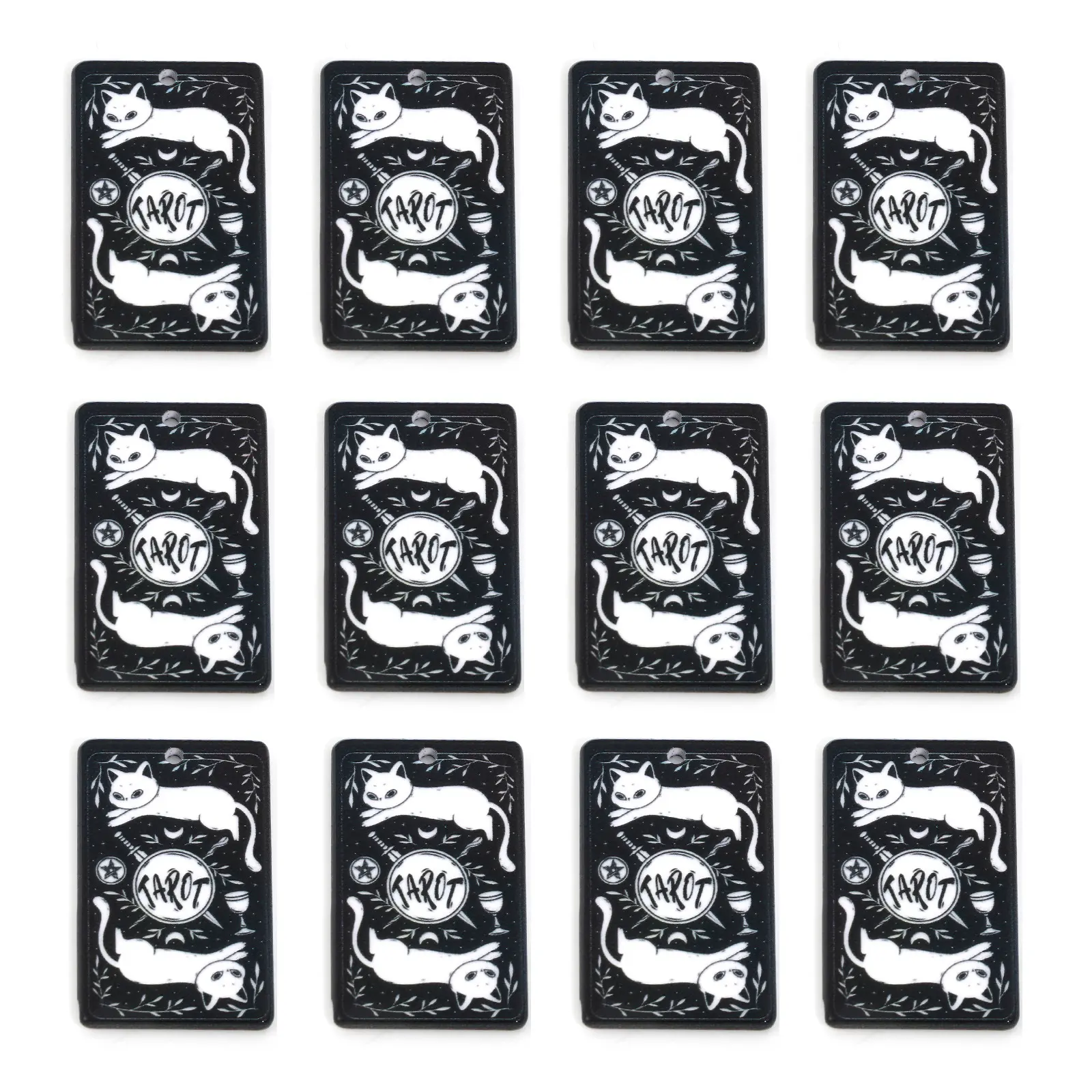 5PCs Black White Acrylic Tarot Pendants Rectangle Cat Double-sided Charms For DIY Earrings Necklace Jewelry Making 3.8cm x 2.3cm