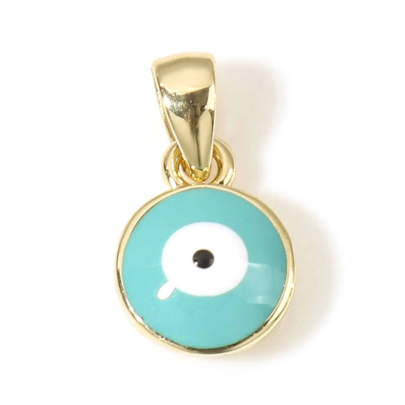Copper Religious Charms Gold Color Multicolor Round Evil Eye Enamel Pendants For DIY Jewelry Making 14.5mm x 8mm, 1 Piece
