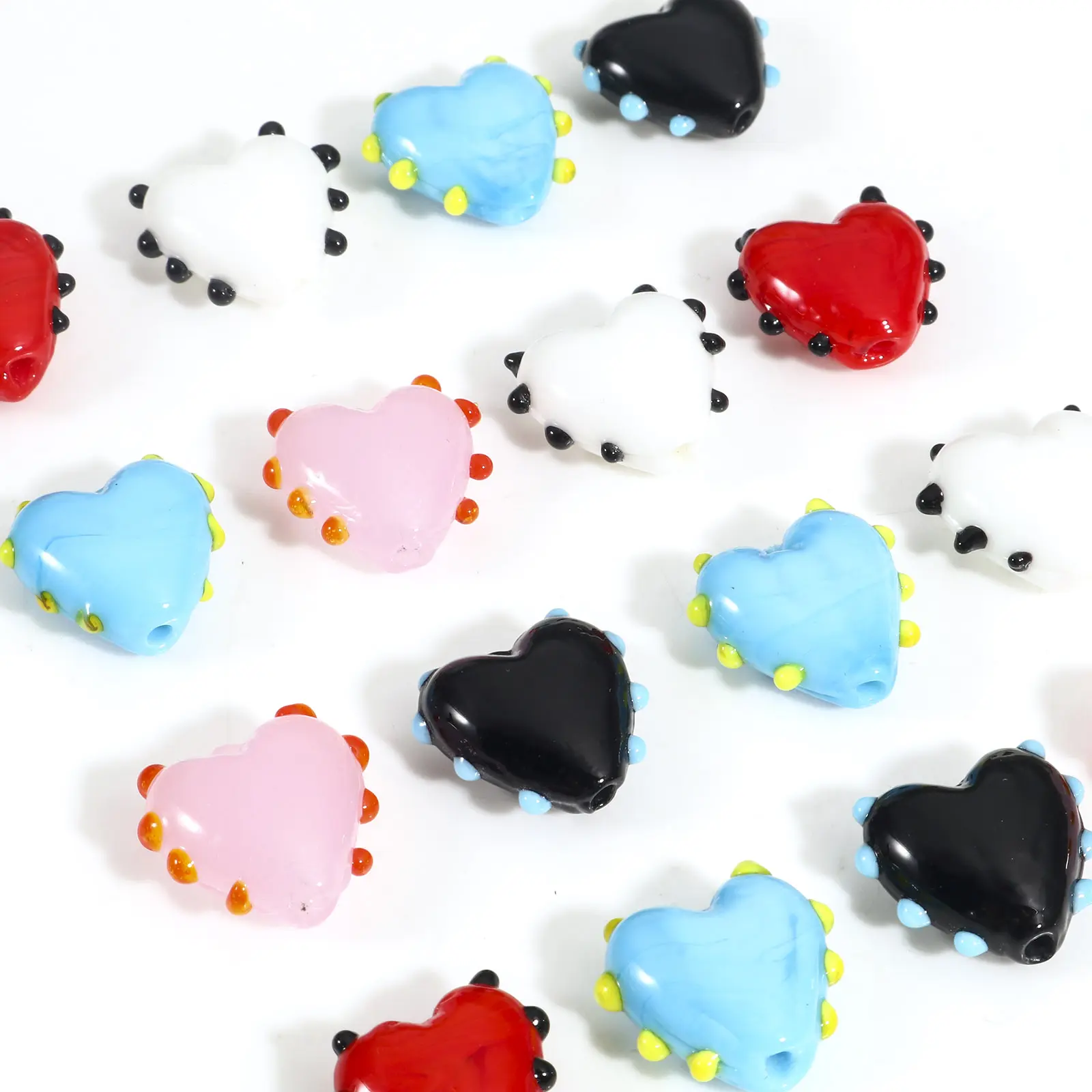 2PCs Lampwork Glass Beads Sweet Heart Multicolor Dot Spacer Beads For DIY Jewelry Making Necklace Bracelets About 16mm x 16mm