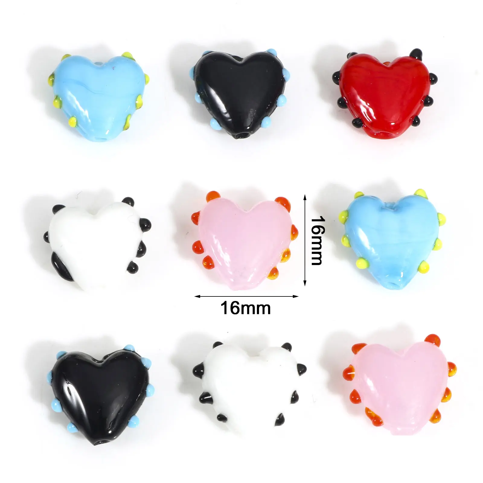 2PCs Lampwork Glass Beads Sweet Heart Multicolor Dot Spacer Beads For DIY Jewelry Making Necklace Bracelets About 16mm x 16mm
