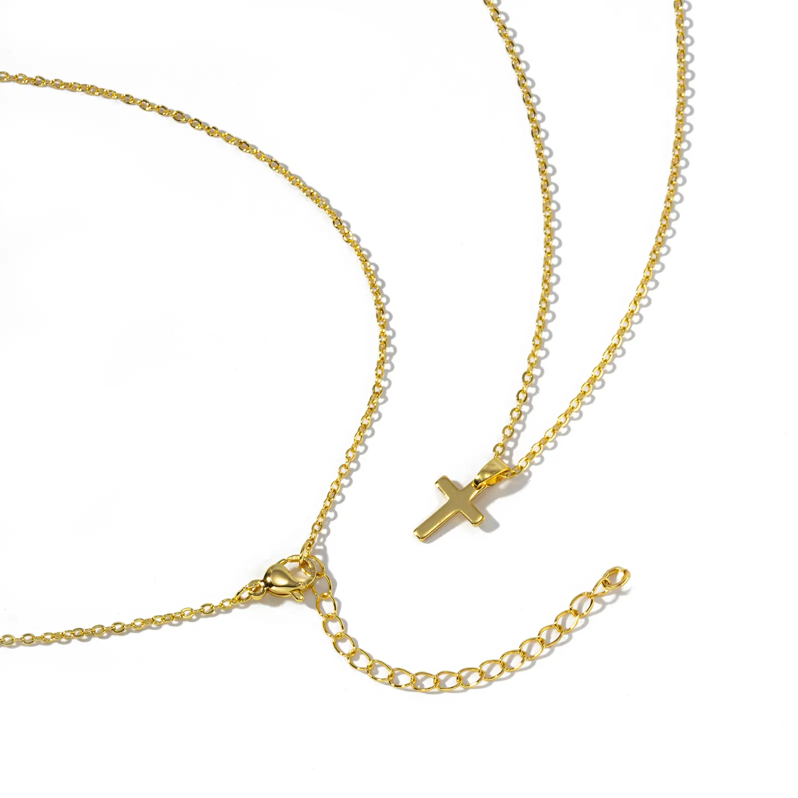 Hot Religious Cross Pendant Necklace 18K Real Gold Plated Brass Link Cable Chain Minimalist Necklaces Unisex Female Choker Gifts