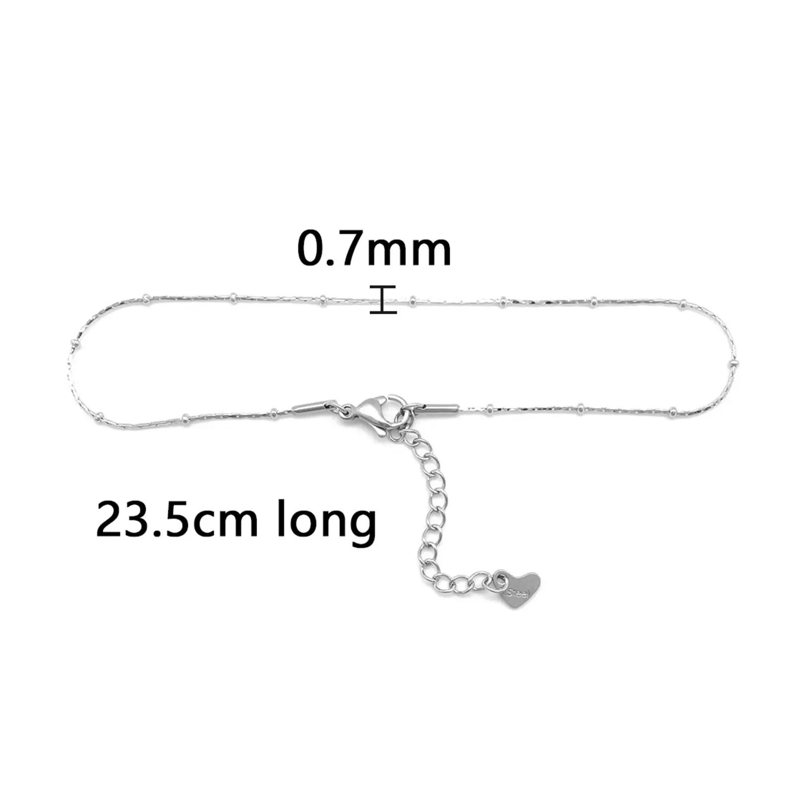 1PC 304 Stainless Steel Round Heart Chain Anklet Silver Color Simple Anklet For Women Summer Beach Foot Jewelry Gift 23.5cm Long