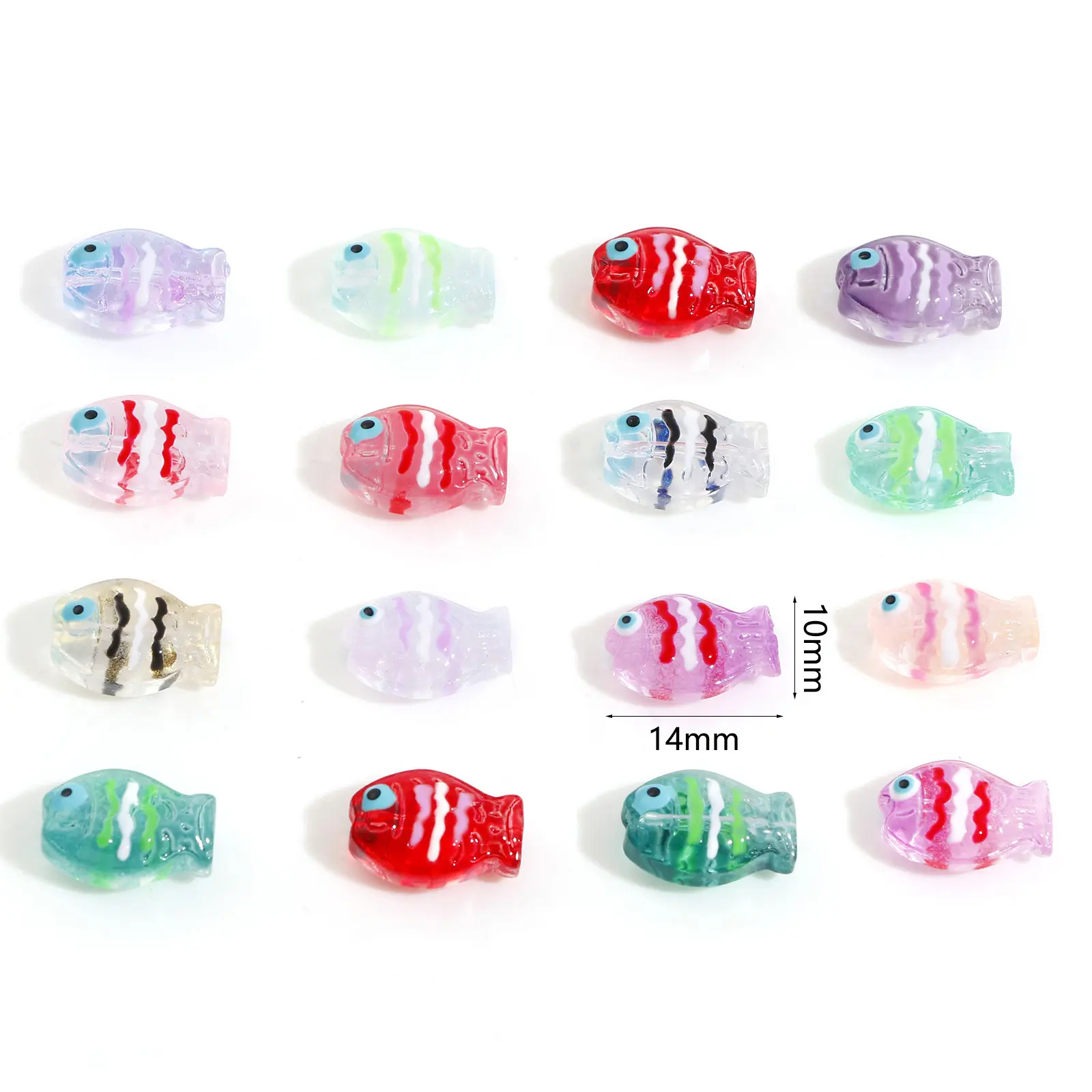Lampwork Glass Ocean Fish Jewelry Beads For DIY Charm Jewelry Making Enamel AB Rainbow Color Bead About 14mm x 10mm, 5 PCs