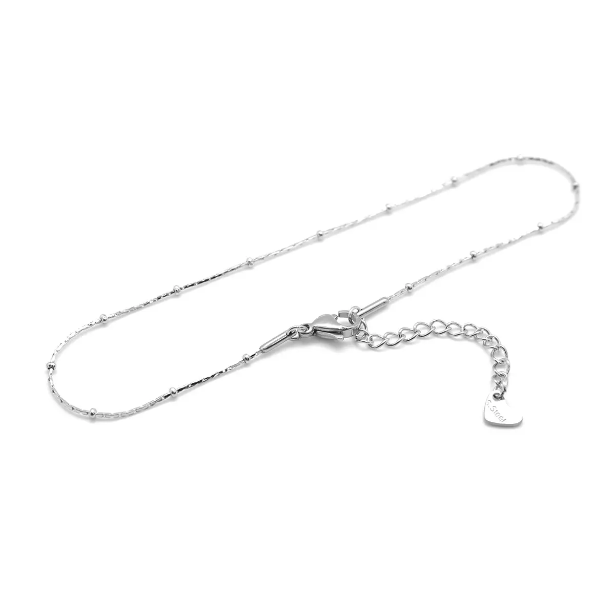 1PC 304 Stainless Steel Round Heart Chain Anklet Silver Color Simple Anklet For Women Summer Beach Foot Jewelry Gift 23.5cm Long